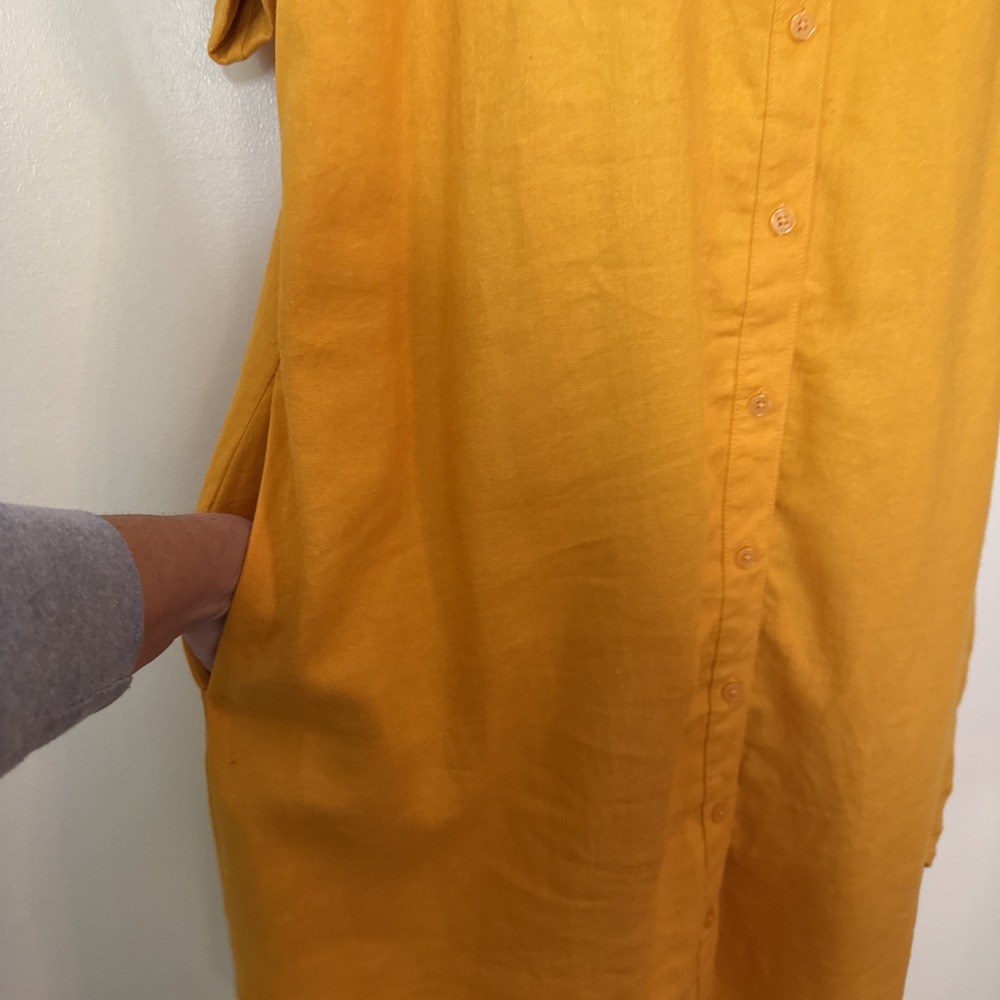Ophelia Roe Button Up Shirt Dress Womens Size XL Linen Yellow Casual Flowy NWT - Picture 3 of 9